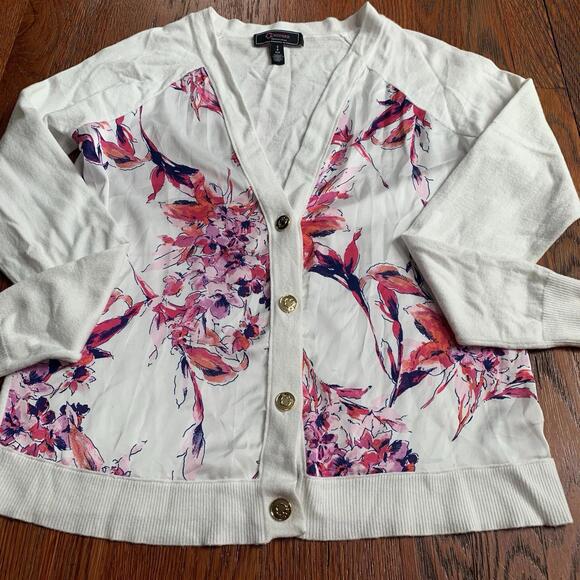C. Wonder Floral Cardigan Sweater Womens Small Cream Pink Button Front NWOT - Picture 8 of 9